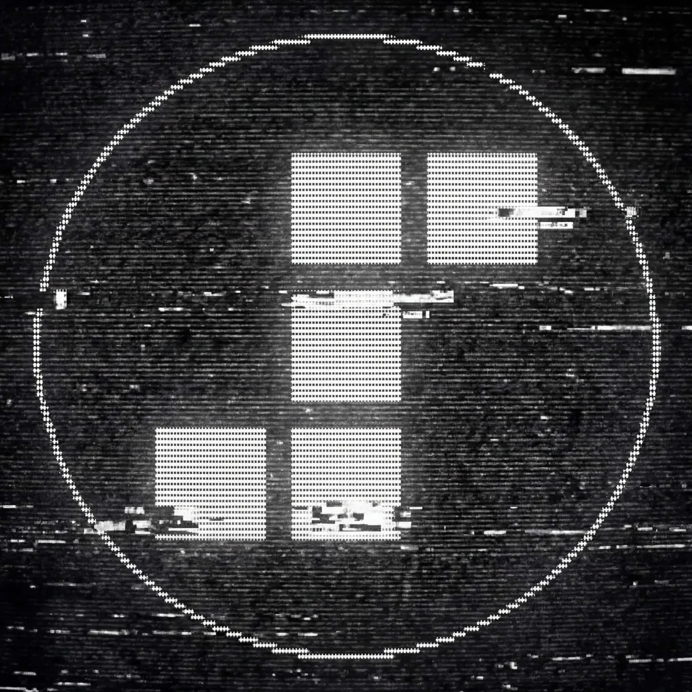 B&W scanline cross glitch circle