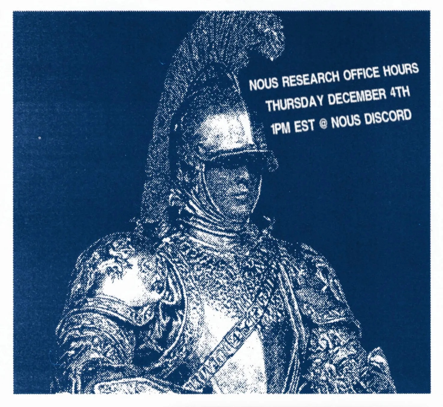 Cyanotype knight in ornate armor — face obscured