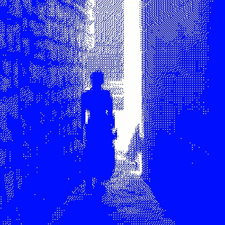 Deep blue dithered figure in doorway
