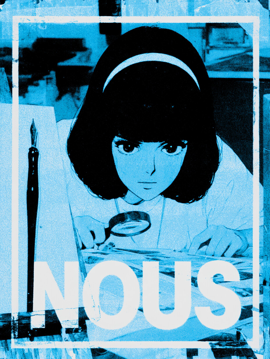 Nous Girl with ruling pen — cyanotype magnifier